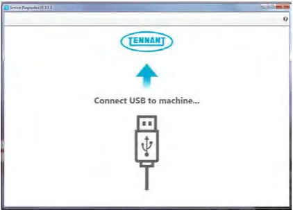 Service Diagnostics screen reading Connect USB to machine