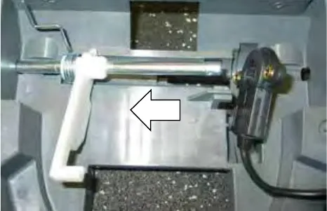 Arrow showing the bail handle shaft sliding to the side