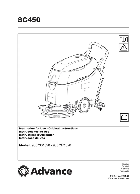 Advance SC450 Operator Manual 9099602000 Rev. 8/12, revised 4/14 (2) cover