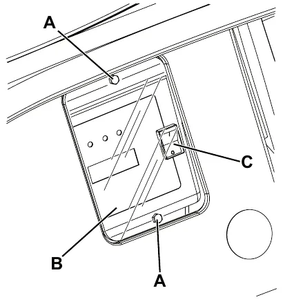 Fig. 2: battery charger data inspection window B with screws A and the WET/GEL selector C