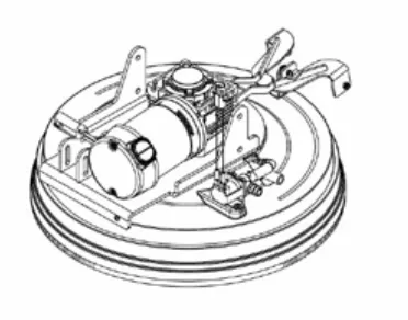 Drawing of the 20D scrub deck with its horizontally mounted brush motor and gearbox