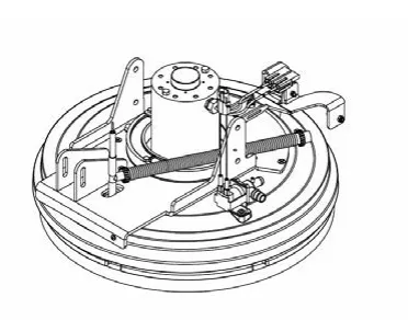 Drawing of the 20R REV scrub deck with its vertically mounted motor and lead screw