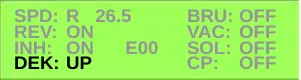 Service Test Mode display with the DEK line highlighted: DEK: UP