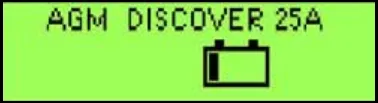 Graphic display reading AGM DISCOVER 25A with an empty battery icon