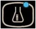 The Detergent On/Off Indicator, a solution flask symbol with a blue light at its upper right