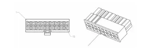 Connector illustration for J4: face view and three-quarter view