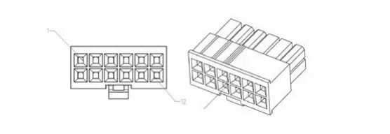Connector illustration for J2: face view and three-quarter view