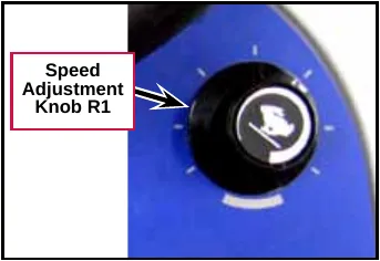 Photo of the speed adjustment knob R1 on the blue control panel