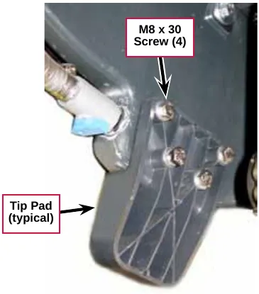 Photo of one tip pad on the machine with its four M8 x 30 screws
