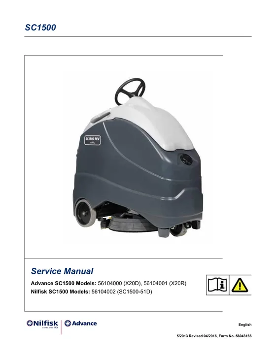 Advance SC1500 Service Manual 56043166 Rev. 5/2013 Revised 11/2017 cover