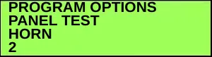 Display showing PROGRAM OPTIONS, PANEL TEST, HORN, 2