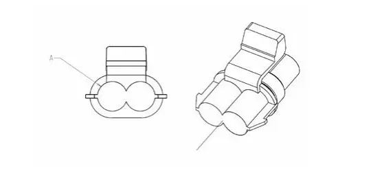 Connector illustration for X2: face view and three-quarter view