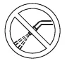 Circle with a diagonal bar over a spray nozzle and water jets