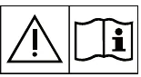 Warning triangle with exclamation mark next to an open book with an information symbol