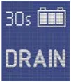Display screen showing 30s, a battery symbol and the word DRAIN