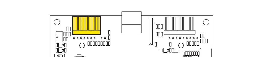 Display controller circuit board with the J3 ribbon connector (8-way) highlighted in yellow