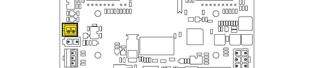 Display controller circuit board with the J5 connector (2-way) highlighted in yellow