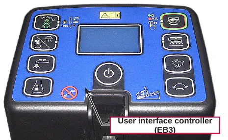 Photo of the control panel with an arrow pointing to the User interface controller (EB3)