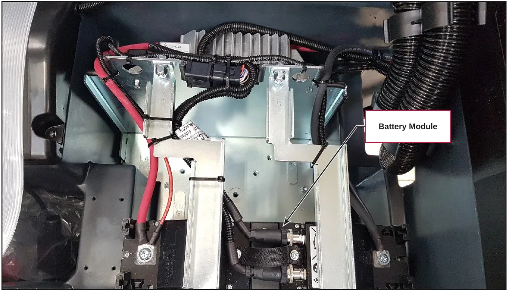 Photo of the lithium-ion battery compartment with the battery module marked