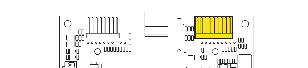 Display controller circuit board with the J2 connector (9-way) highlighted in yellow