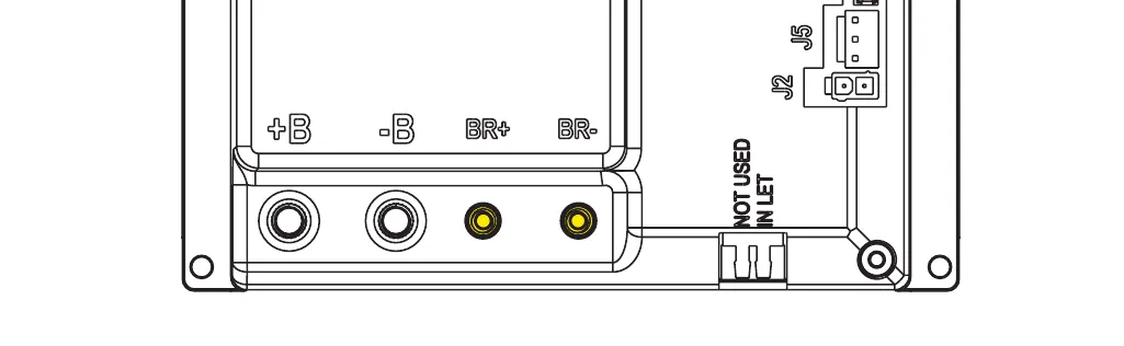 Lower part of the main machine controller board with the BR+ and BR- brush motor terminals highlighted in yellow; +B and -B are labeled