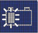 Battery outline on the display with a flashing mark at the left inside and rays at the left