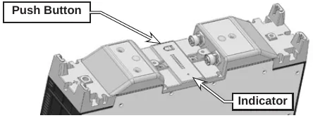 Photo of the top of a battery module showing the push button and the indicator