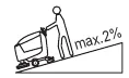 Operator pushing a scrubber up a slope marked max. 2%