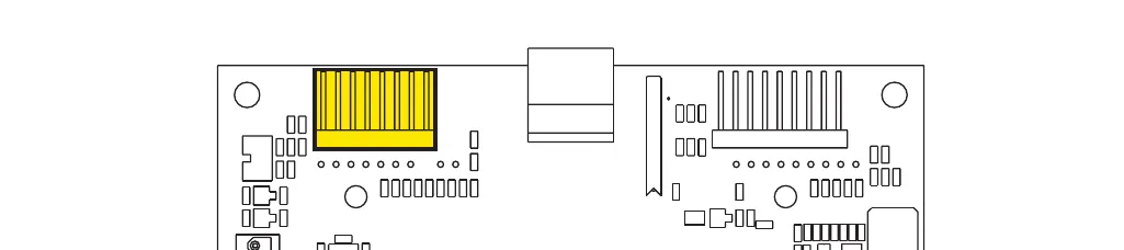 Display controller circuit board with the J3 connector (8-way) highlighted in yellow