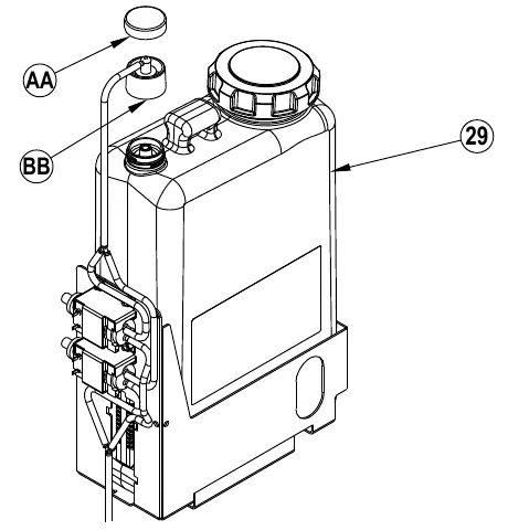 Detergent cartridge assembly with callouts AA, BB and 29