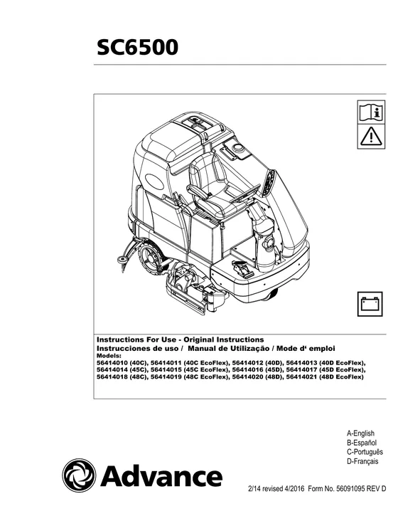 Advance SC6500 Operator Manual 56091095 Rev. 2/2014 revised 1/2020 REV F cover