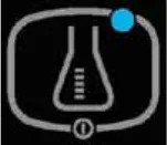 Detergent switch icon: a grey outlined button showing a laboratory flask with a blue indicator light