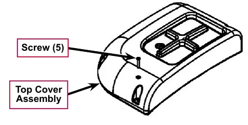 Drawing of the top cover assembly with labels pointing to one of the five screws (Screw (5)) and to the Top Cover Assembly