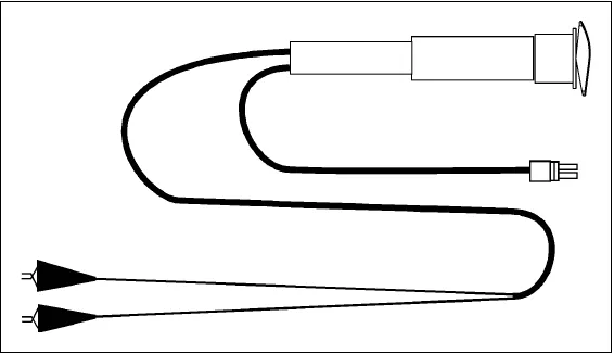 Actuator power cord adapter: a cord with a rocker switch housing at one end, a motor plug and two alligator clips