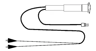 Drawing of the actuator power cord adapter, p/n 56407502: a cord with a plug end and two alligator clips.