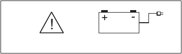 Display showing a caution triangle with exclamation mark next to the battery-low icon