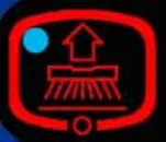 Scrub System Off switch icon: a red outlined button showing a raised scrub brush with an up arrow and a blue indicator light