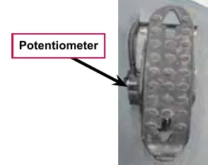 Drive pedal with the potentiometer sensor on its side, labeled Potentiometer