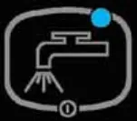 Solution switch icon: a grey outlined button showing a faucet with spray and a blue indicator light