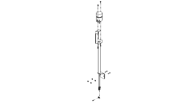 Exploded drawing of the warning beacon, mast, bracket and fasteners