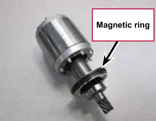 Rotor with the magnetic ring on its shaft, labeled Magnetic ring