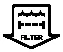 The FILTER location arrow symbol: a downward arrow with the word FILTER and a water-level line, molded into the machine body panel