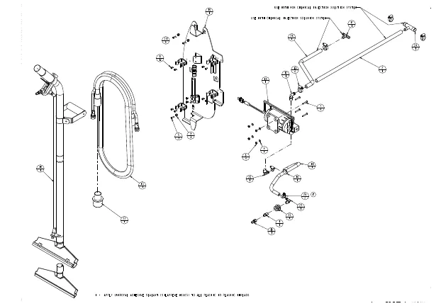 Exploded drawing of the spray wand kit showing the wand with squeegee head, the hose, the mounting bracket, the pump and the tubing, with numbered callouts
