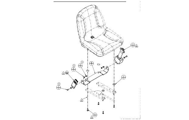 Exploded drawing of the standard seat with the seat belt buckles, brackets and fasteners