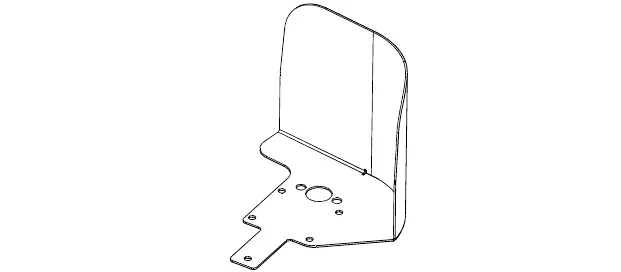 Drawing of the operator foot guard, a curved shield on a flat mounting plate with screw holes