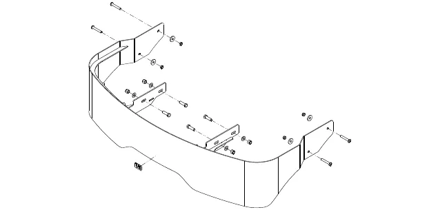 Exploded drawing of the heavy duty front bumper with its mounting brackets, bolts, washers and nuts