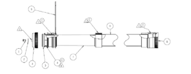 Drawing of the recovery drain hose extension: a long hose with an end cap, clamps and fittings, with numbered callouts (no key is printed on the page)