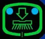 Scrub ON/Pressure Select switch icon: a green outlined button showing a scrub brush with a down arrow and two blue indicator lights