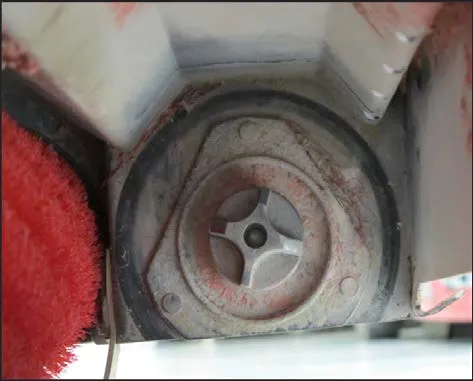 Drive hub with its flanges inside the brush head housing