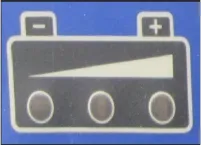 Battery indicator: a battery symbol with a rising wedge and three indicator lights